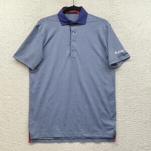 Greyson Polo Shirt Mens Small Blue Striped Stout Logo Golf Performance Stretch